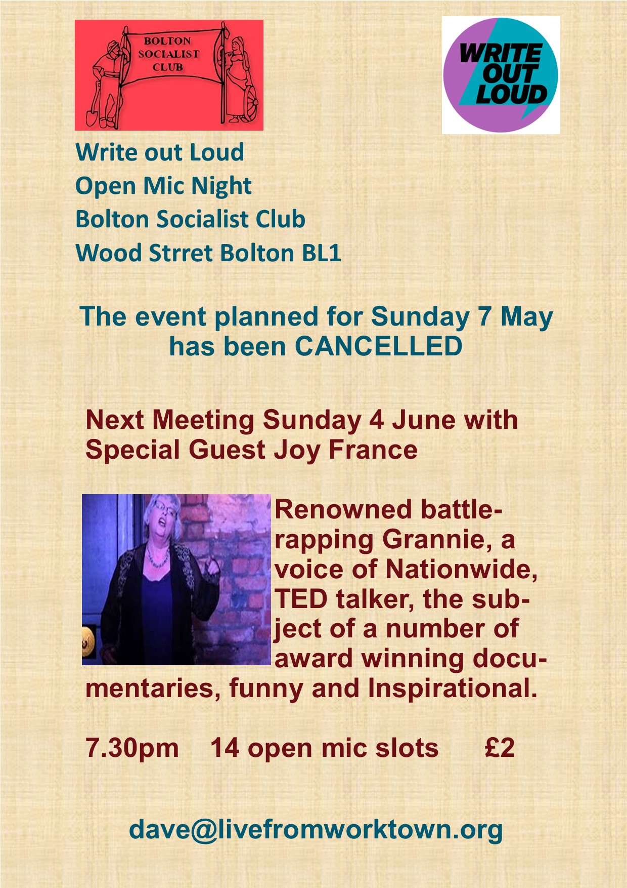 Invitation to a poetry event on 4th June 2023